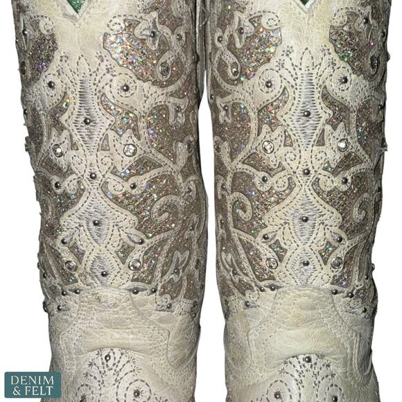 Corral A3397 White Glittered Inlay Crystals Wedding Cowboy Western Boots 6.5 M - Picture 6 of 16